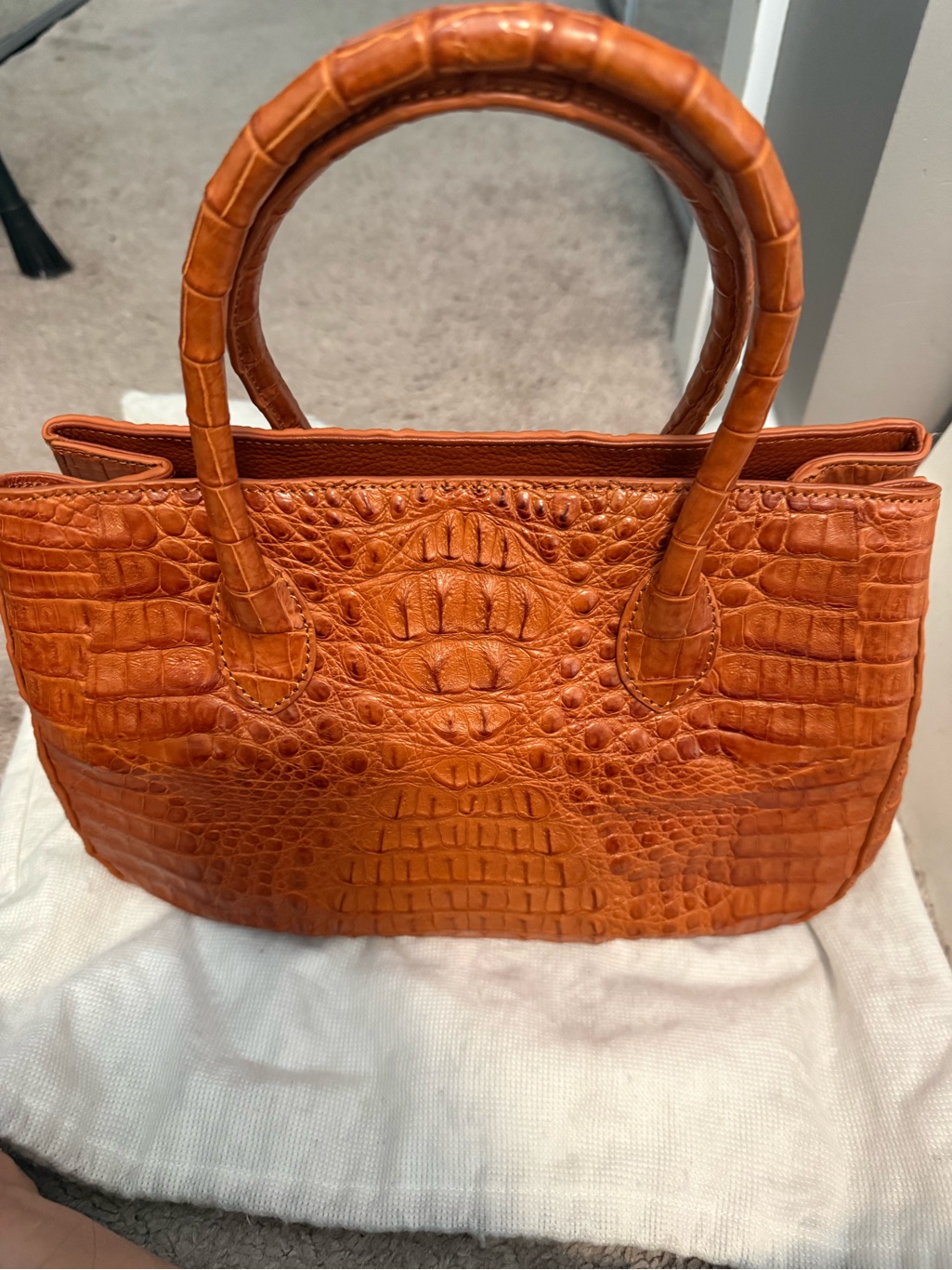 Croc-Texture Women's Top-Handle Tote In Cognac
